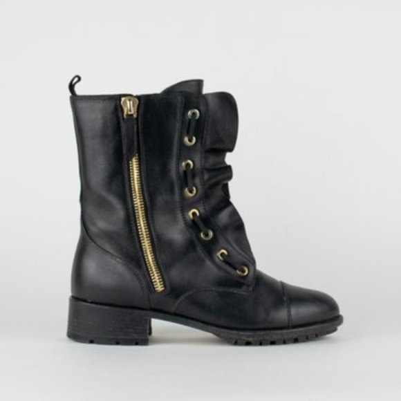 Valentino leather ruffle combat boot - Picture 2 of 12